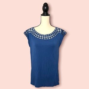 COPY - LOFT Blue Rayon Boat Neck Blouse